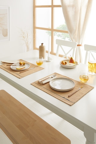 Ocean Home Textile 6 Adet Jüt Dream Baskılı Sofra Sunum Tabak Altlığı Supla Amerikan Servisi 45 x 35 CM Bej