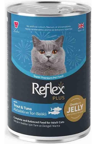 Reflex Plus Jöle İçinde Et Parçacıklı Alabalıklı Ve Ton Balıklı Yetişkin Kedi Maması 400gr