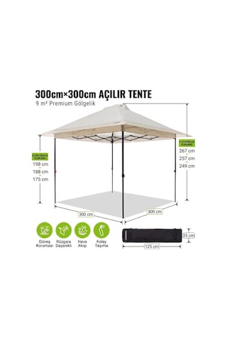 Fundango Sunhaven 300 Premium 3x3 M Otomatik Gazebo & Gölgelik Khaki Krem