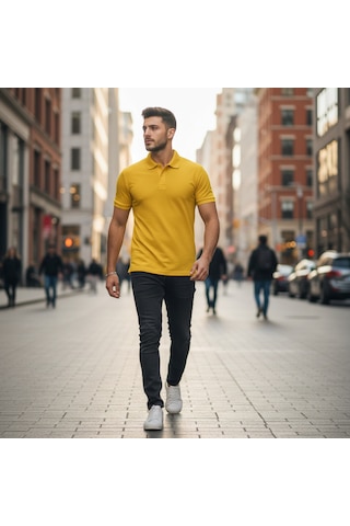 Bite Nose Renk Seçenekli Erkek Polo Yaka Tişört Günlük & Şık Pamuklu Slim Fit Sarı