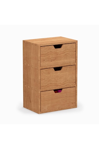 Desna Üç Katlı Üç Çekmeceli Mini Dolap - Kiraz 34 Cm Uzunluk X 12.1 Cm Derinlik X 27.2 Cm Woodsaka Doğal Ahşap