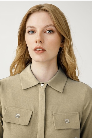 Çift Cepli Cep Üzeri Aksesuarlı Uzun Tunik Taş Gri