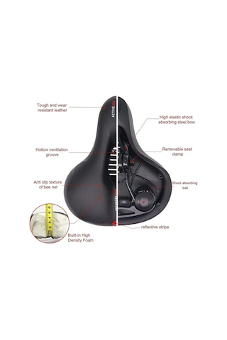 Bisiklet Koltuk Sele Airzone Hava Kanallı Reflektörlü Elastomer Yaylı Soft Doku Selesi Siyah