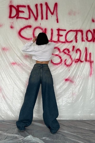 Hazego Lacivert Geniş Paça Jeans Pantolon Lacivert