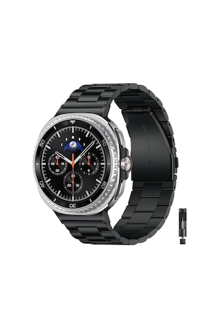 Samsung Galaxy Watch 8 40/44mm & Watch 8 Classic 46mm Uyumlu Paslanmaz Çelik Saat Kordonu Siyah