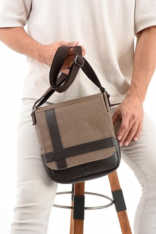 Kanvas Kumaş Tablet Çantası Erkek Postacı Çanta 27 23 Cm Çapraz Askılı Omuz Çantası Vizon