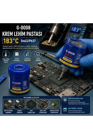 G-0008 183 Derece Sn63/pb37 Anakart Ve Cep Telefonu Tamiri İçin Krem Lehim Pastası 50 Gram