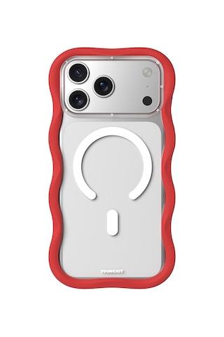 Apple Uyumlu iPhone 17 Pro Max  Kılıf M-safe Şarj Özellikli Youngkit Wave Clear Serisi Kapak Kırmızı Kırmızı