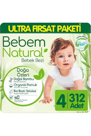 Bebem Natural Bebek Bezi Ultra Fırsat Paketi 4 Numara 104x3 312 Adet 3'lü
