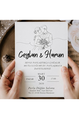50 Adet Özel Tasarım Davetiye Düğün Nişan Söz