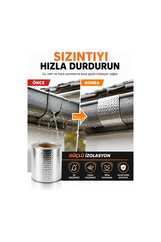 72 Mm X 2 Metre Sakız Sızdırmaz Bant Butil Alüminyum İzolasyon Bandı Su, Nem Ve Hava Sızıntı Tamir Bandı