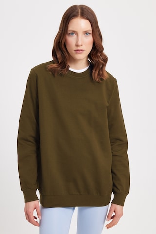 Tudors Kadın Oversize Geniş Kesim %100 Pamuk 2 İplik Bisiklet Yaka Haki Sweatshirt -42619 Haki