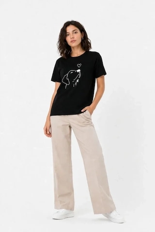 Valensdesign Köpek Figürlü Minimal Baskılı Tişört Kısa Kol Yazlık T-shirt - Siyah