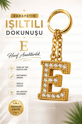 Kişiye Özel Harf Anahtarlık Altın Renk Zirkon Taşlı Şık Çanta Süsü Anahtar Aksesuarı Hediyelik Harf 05354919
