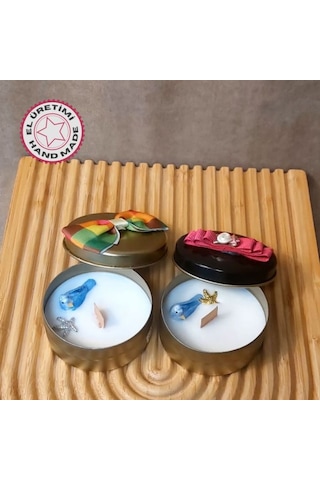 Uretti - Ayşe 7362 9741 El Yapımı 2'li Yağmur Ormanları Ve Vanilya Kokulu Metal Kutuda Mum - 3 X 7 Cm Beyaz