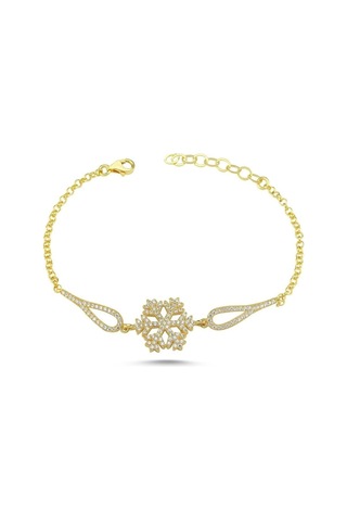 Çekirdekjewelry 925 Ayar Gümüş Kar Tanesi Taşlı Bileklik - Altın - Standart Altın