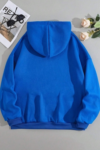 Uyguntarz Unisex Minimal Line Drawing Baskılı Sweatshirt Mavi