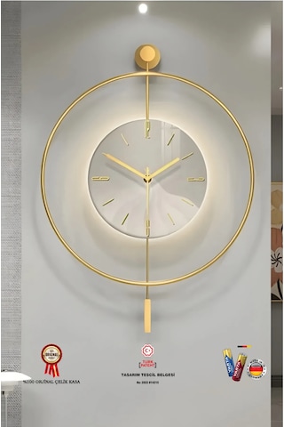 MetaQuartz Aksesuar İskandinav Kadran Gold Büyük Boy 50 x 75 CM 3 Adet Pil Metal (Mobilya) Duvar Saati Gold