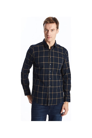 Lcwaıkıkı Classic Lacivert Regular Fit Uzun Kollu Ekose Poplin Erkek Gömlek