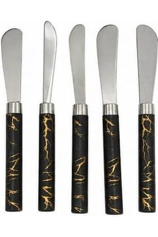 5 Parça Uzun Kahvaltı Bıçak - Siyah Mermer Desen Saplı 16.5 Cm 5570