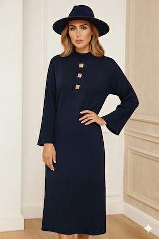 Onno Style Women Triko 3 Düğme Elbise Lacivert
