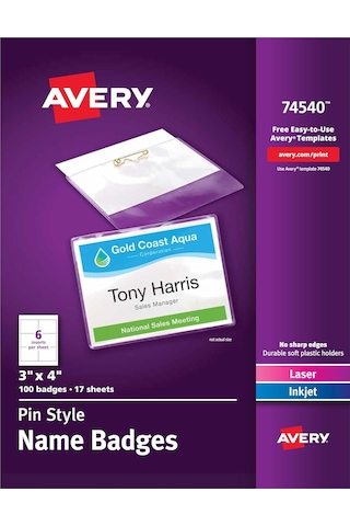 Avery İğne Stili İsim Rozetleri, Yazdırma Veya Yazma, 7,62 Cm X 1