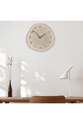 CajuArt Dekoratif Ağaç Gövdesi Kütük Şeklinde 30 cm Duvar Saati Kahverengi