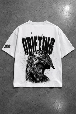Yolo Street Oversize Unisex Drift Racing Baskılı Siyah Tişört %100 Pamuk Streetwear Beyaz