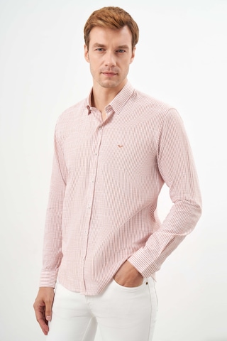 Morven Erkek Turuncu Pamuk Çizgili-panolu İtalyan Yaka Slim Fit Gömlek 25ms004020451 Turuncu Turuncu