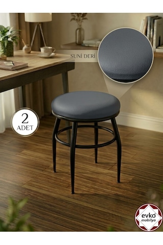 Evko Mobilya Tabure, Bar Taburesi, 2 Adet Tabure, Puf, Bench, Metal Ayaklı Tabure, İç Içe Geçebilen Tabure, Mutfak Balkon Bahçe Taburesi Siyah Gri