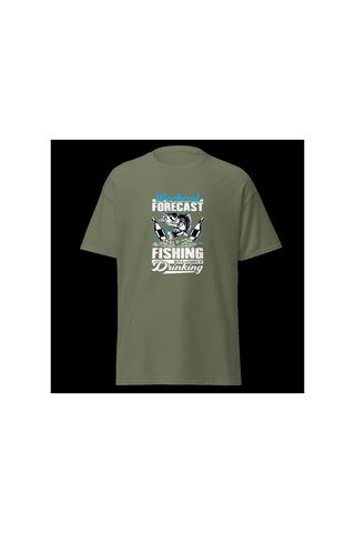 Wildstyle Fresh Fishing Renkli Balık Balıkçılık Deniz Baskılı Unisex Bisiklet Yaka Pamuklu Tişört Haki