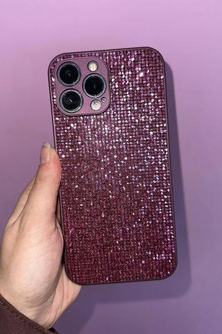 Caş Dekorasyon Mor Renk Taşlı 14 Pro Max Telefon Kılıfı Mor