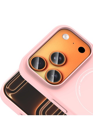 iPhone Uyumlu 17 Pro Kılıf M-safe Şarj Özellikli Kamera Korumalı Ata Elio Sert Pc Kapak - Açık Pembe Çok Renkli