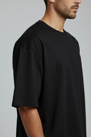 Allunique Erkek Pamuklu Oversize Bisiklet Yaka Siyah T-shirt