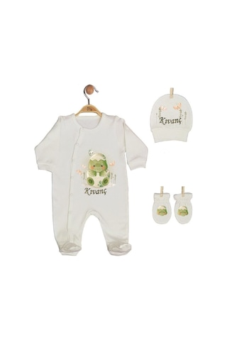 Pia Baby Gl 1924-02 İsme Özel Beşli Tulum Set Krem