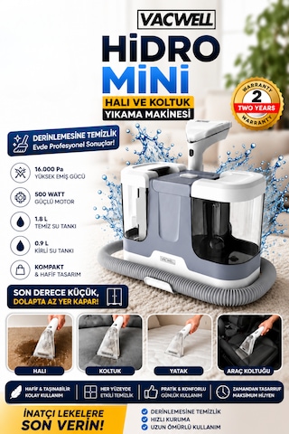 Vacwell Hidro Mini Koltuk Ve Halı Yıkama Makinesi 500 Watt 16 Kpa 3 Başlıklı