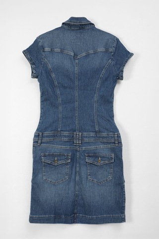 Banny Jeans Fermuarlı Cepli Kadın Jean Elbise Mavi 3xl