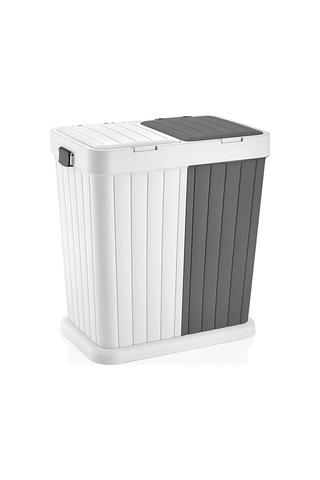 Mega Twins İki Bölmeli Kirli Çamaşır Sepeti - Banyo Çamaşır Sepeti Renkliler & Beyazlar 80 Lt Beyaz