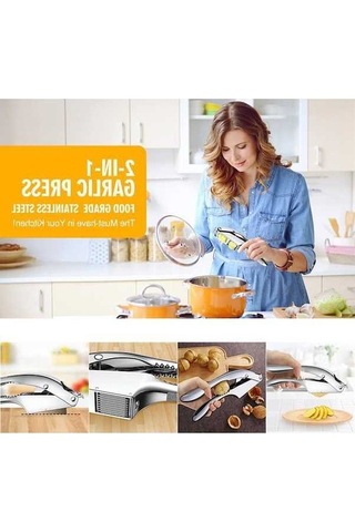 Pazly Şık 2'li Sarımsak Pres-2'i Paslanmaz Çelik Kırıcı Dilimleyici, Eve Taşınma Hediyesi, Çok Renkli Çok Renkli