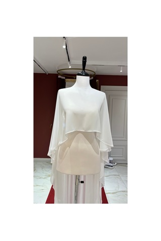 Ezni Atelier Şifon Gelin Pelerini 140 Cm Transparan Gelinlik Pelerini Uzun Gelin Pelerini Zarif Düğün Pelerini Beyaz Beyaz