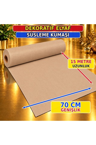 Vıp 15 Metre Kahverengi Tela Kumaş Kahverengi Elyaf Kumaş Yılbaşı Süsleme Kumaşı 70 Cm Genişliğinde
