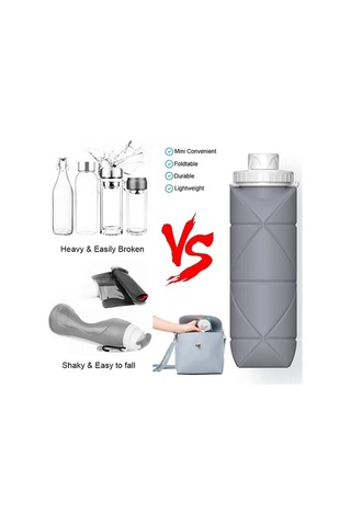 Novahub Katlanabilir Su Şişesi Kupa Ve Şişe Sızdırmaz, Yeniden Kullanılabilir, Bpa İçermeyen, Hafif Seyahat Su Şişesi Kupa, Gri Gri