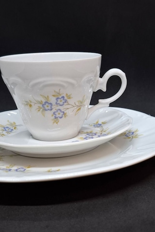 J-aeger Alman Vintage Çay Fincanı 3 Parça 210 Ml Mavi - Beyaz