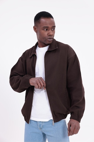 Freemen Erkek Basic Gabardin Kumaş Fermuarlı Oversize Mevsimlik Polo Yaka Ceket Kiremit