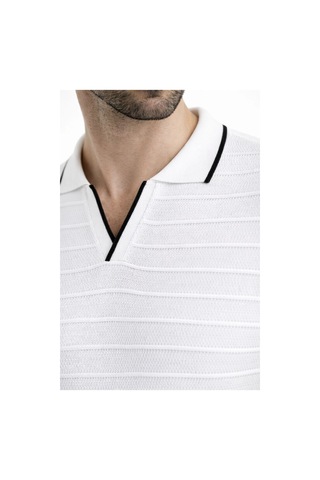 Barlashive Erkek Yazlık Dokuma Triko Tişört Düğmesiz Polo Yaka Kısa Kol T-shirt - Beyaz Çok Renkli