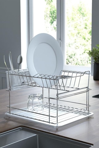 Geseus Home İki Katlı Modüler Tabaklık Bulaşıklık Krom Şeffaf Kb1 Şeffaf