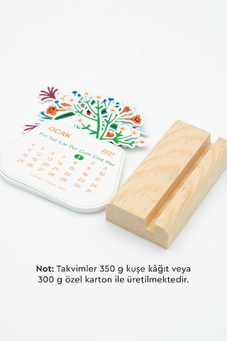 Ahşap Standlı Özel Kesim Botanik Çiçek Tasarımlı 2027 Masaüstü Takvimi 8,5x11 Cm - Estetik Yeni Yıl Hediyesi Çok Renkli