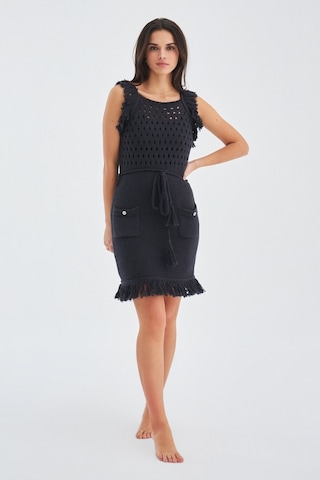 Peraluna Mıyokı Dress %100 Pamuk Diz Hizası Yazlık Kadın Triko El Antrasit