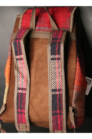 Pujiva Etnik Tarz Kilim Desenli, Çok Cebli, Fermuarlı, Renkli Sırt Çanta Koyu Kırmızı
