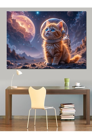 Uzayda Yavru Kedi Dekoratif Kanvas - Mdf Ahşap Tablo